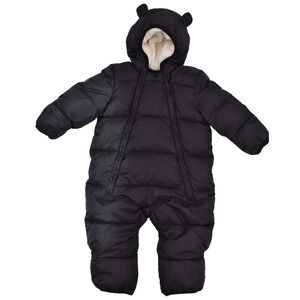 BABY GAP Snowsuit Black Quilted Hooded Bear Ears Fleece Lined Unisex 6-12 Months